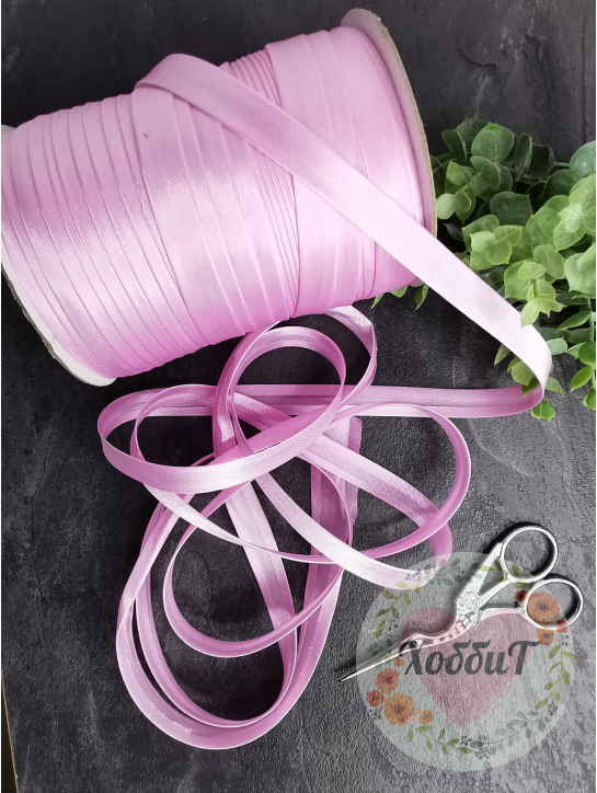 Косая бейка атласная 1,5см (розовый) №94, 5 метров